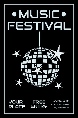Plantilla de diseño de Anuncio del festival de música con bola de discoteca Pinterest 