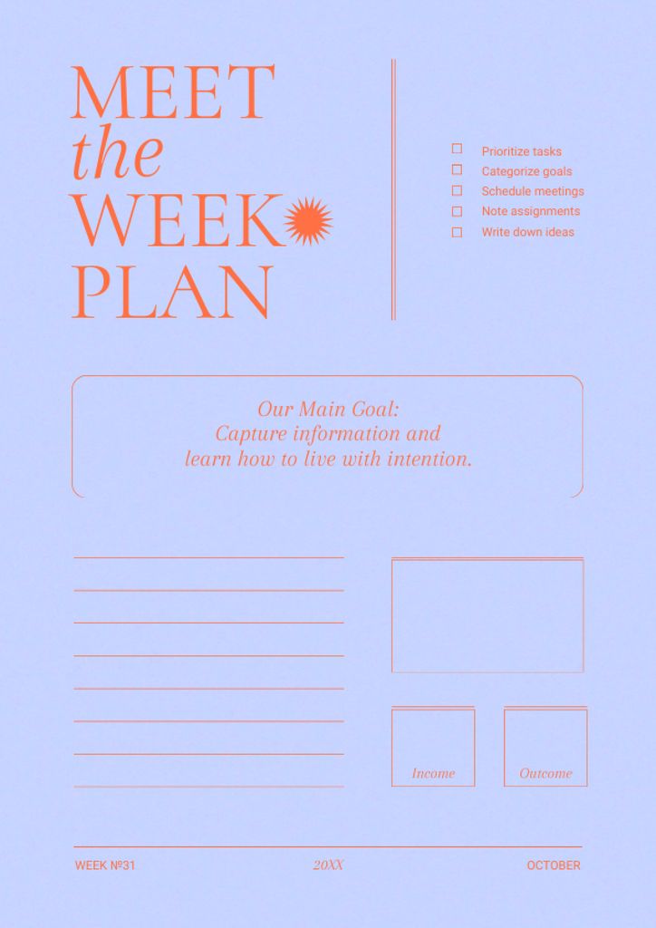 Szablon projektu Weekly Tasks Planning in Blue Schedule Planner