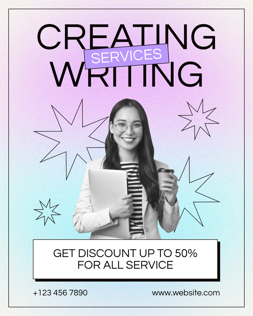 Versatile Writing Services With Discount Offer Instagram Post Verticalデザインテンプレート