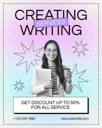 Versatile Writing Services With Discount Offer Instagram Post Vertical Design Template