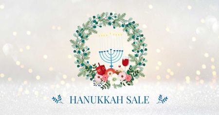 Designvorlage Hanukkah Sale with Menorah and Wreath für Facebook AD
