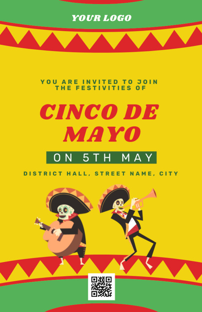 Cinco de Mayo Ad with Two Peppers in Sombrero in Yellow Invitation 5.5x8.5in Design Template