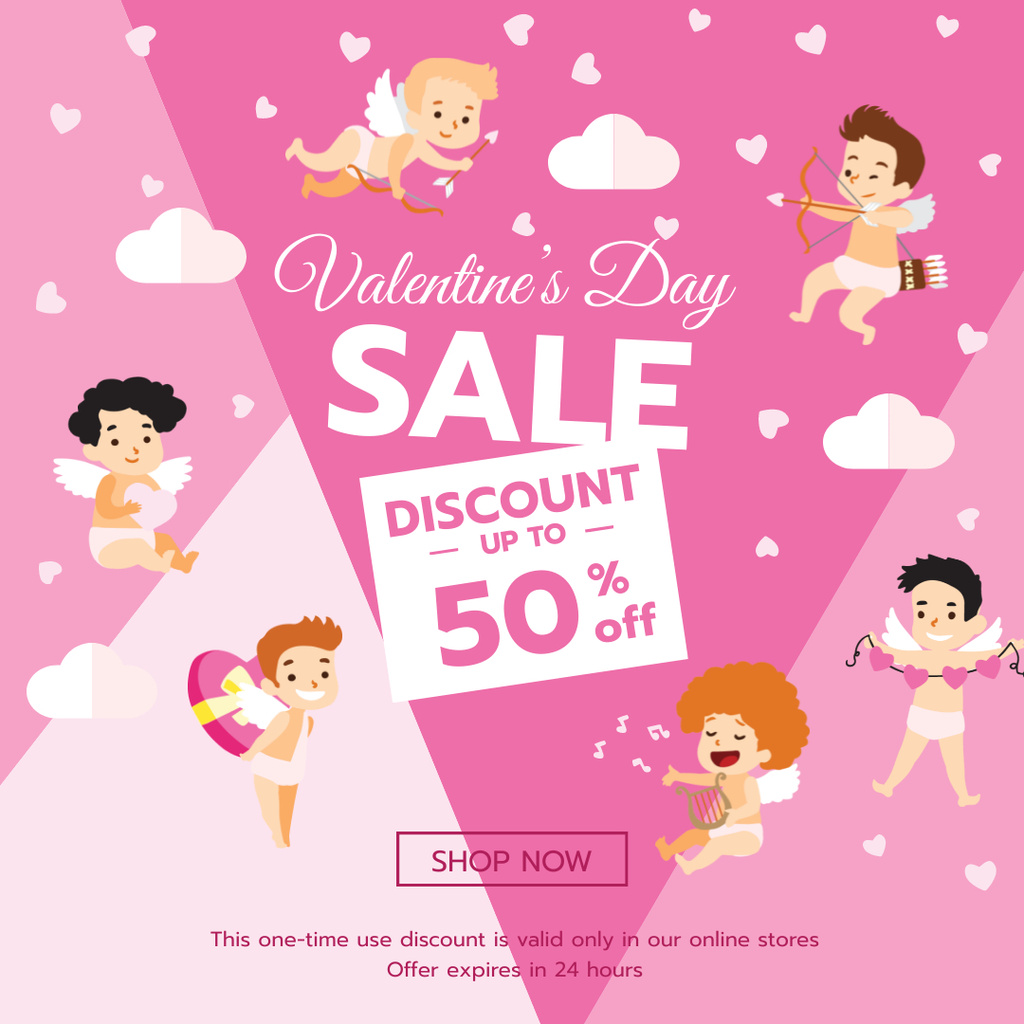 Valentine's Day funny Cupids in Pink Instagram AD Design Template