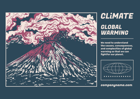 Designvorlage Bewusstsein für den Klimawandel durch Vulkanausbruch für Poster B2 Horizontal