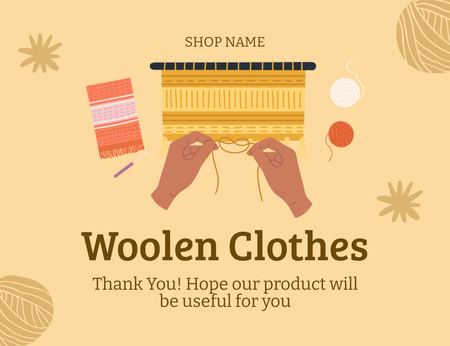 Designvorlage Wollkleidung Angebot in Gelb für Thank You Card 5.5x4in Horizontal