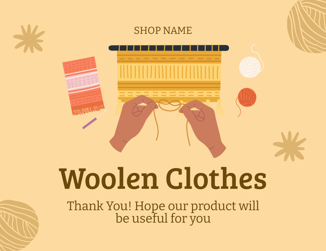 Woolen Clothes Offer In Yellow Thank You Card 5.5x4in Horizontal Design Template