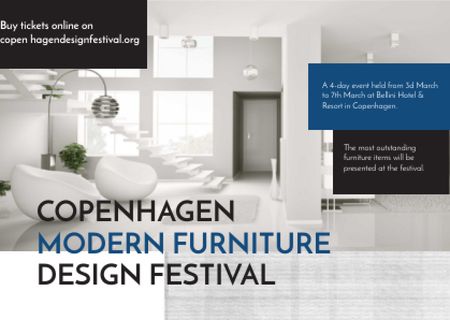 Furniture Festival ad with Stylish modern interior in white Postcard Design Template
