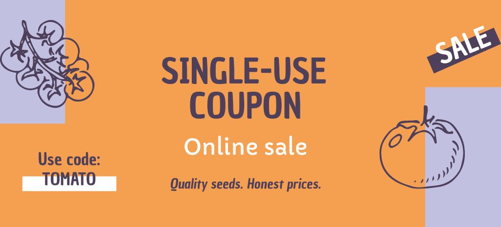 Plantilla de diseño de Tomato Seeds Sale Offer with Illustration in Orange Coupon 3.75x8.25in 