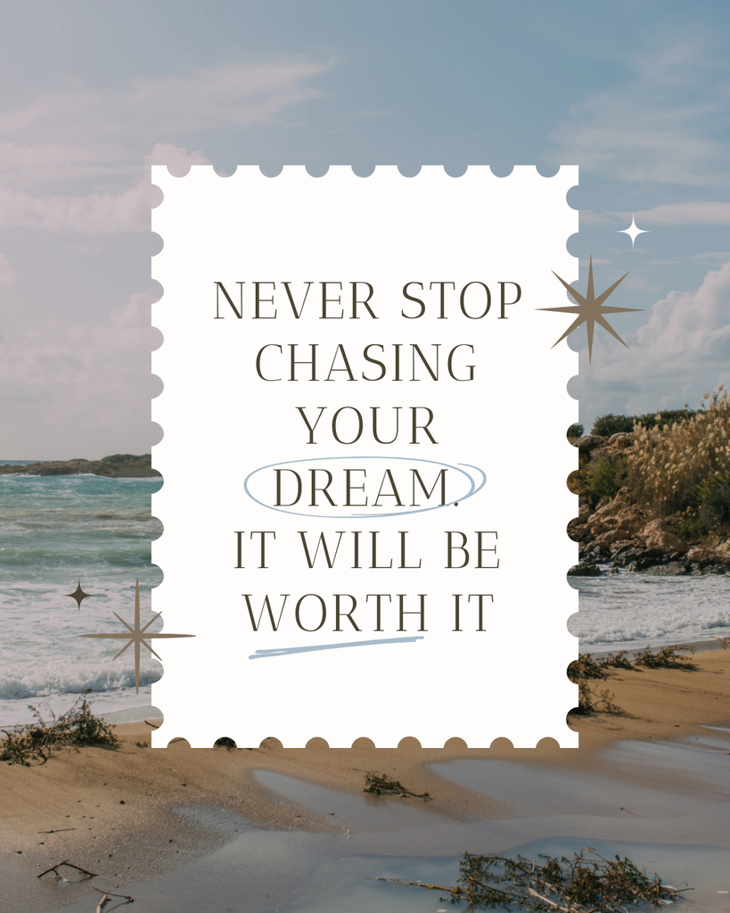 Designvorlage Inspirational Quote about Chasing Dreams with Beautiful Landscape für Instagram Post Vertical