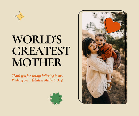 Mother's Day Holiday Greeting with Happy Photo Facebook Design Template