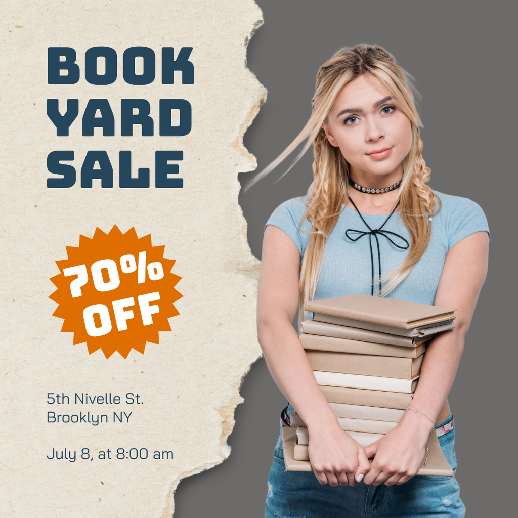 Ontwerpsjabloon van Instagram van Student with Books for Literature Yard Sale Ad  