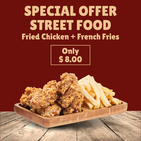 Street Food Offer of Fried Chicken and French Fries