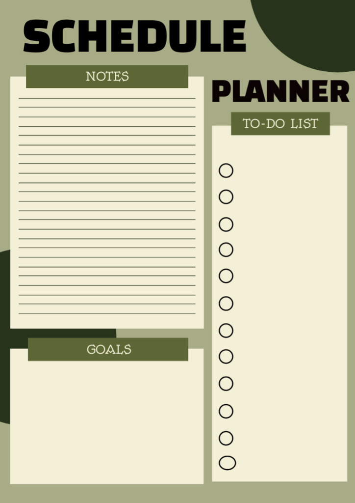 Daily Goals Planner in Green Schedule Planner Design Template