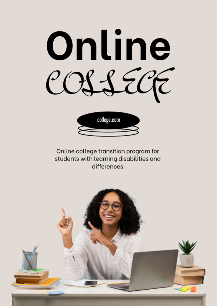 Announcement Online College Apply with Girl Student Flyer A6 Πρότυπο σχεδίασης