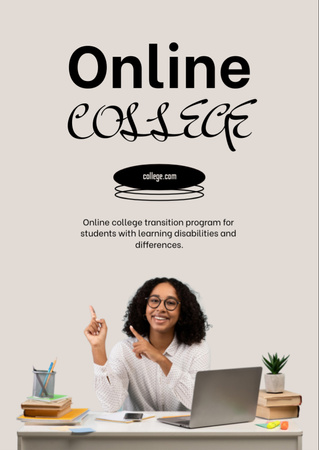 Announcement Online College Apply with Girl Student Flyer A6 Tasarım Şablonu