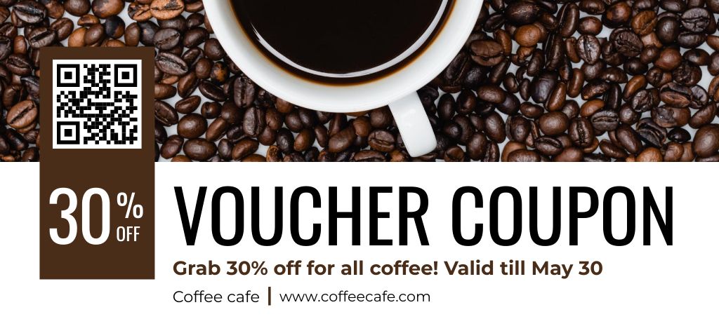 Coffee Beans Discount Voucher Coupon 3.75x8.25in Design Template