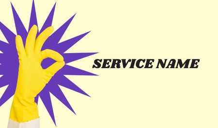 Cleaning Service Offer with Yellow Glove Business card Šablona návrhu