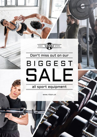 Sports Equipment Sale with Gym View Poster Design Template