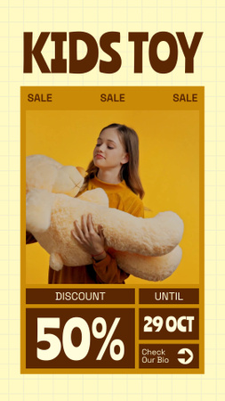 Oferta de brinquedos infantis com desconto no amarelo Instagram Video Story Modelo de Design