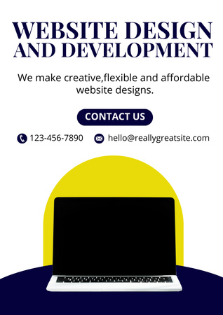 Verkkosivuston ja suunnittelun kehittämiskurssin mainos kannettavalla tietokoneella Poster Design Template