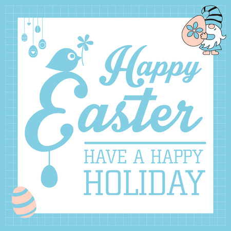 Template di design Happy Easter Wishes with Cute Gnome Holding Easter Egg Instagram