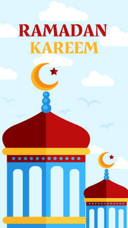 Wonderful Ramadan Greetings with Illustrated Mosque Instagram Story Design Template
