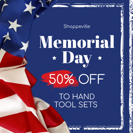 Memorial Day Sale Announcement with Flag Instagram Design Template