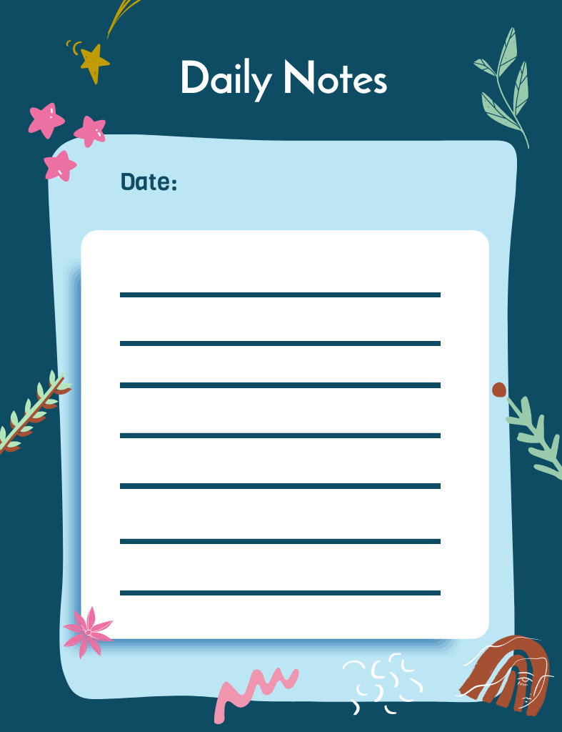 Daily Planner with Doodle Flowers on Blue Notepad 107x139mm – шаблон для дизайна