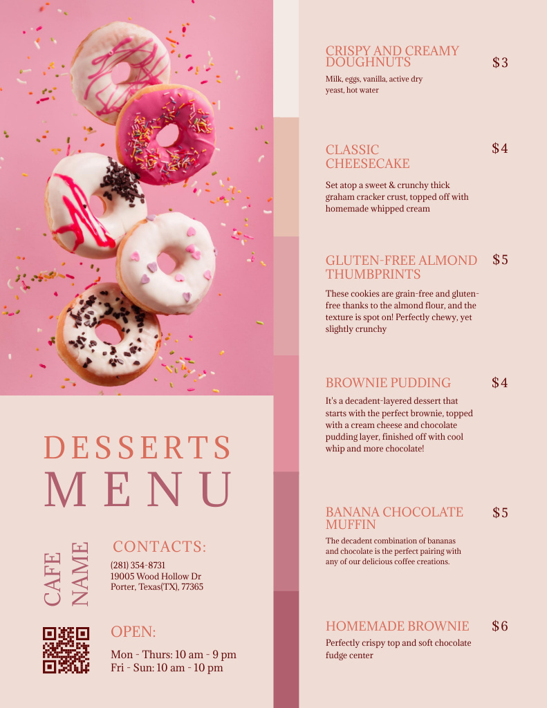 Ontwerpsjabloon van Menu 8.5x11in van Pink Sweet Donuts Offer