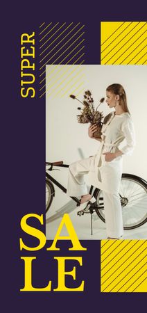 Template di design Fashion Sale Announcement with Stylish Woman on Bike Flyer DIN Large