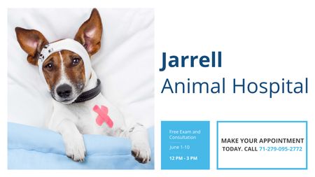 Állati kórház hirdetése aranyos sérült kutyával Title tervezősablon