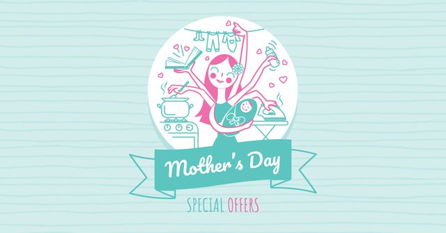 Template di design Mother's Day Offer with multitasking Mother Facebook AD