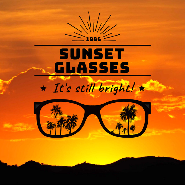 Designvorlage Summer Sunset with Palms in Glasses für Instagram
