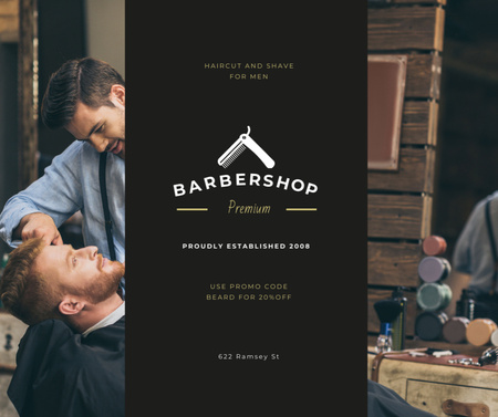 Barbershop Offer with Hairdressing Tools Facebook Design Template