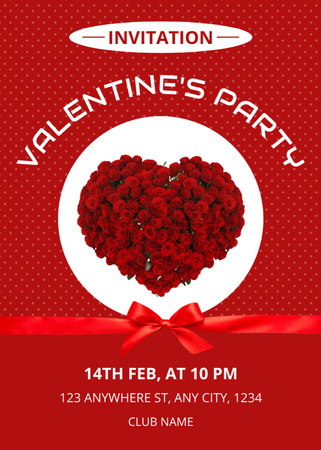 Valentine's Day Party Announcement with Red Rose Bouquet Invitation – шаблон для дизайна