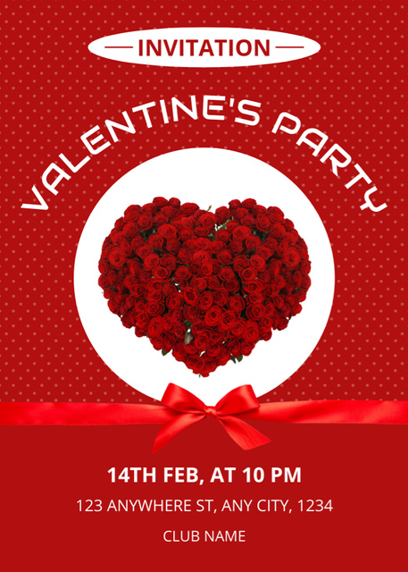 Designvorlage Valentine's Day Party Announcement with Red Rose Bouquet für Invitation
