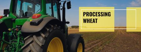 Processing wheat with tractor in field Facebook cover Design Template