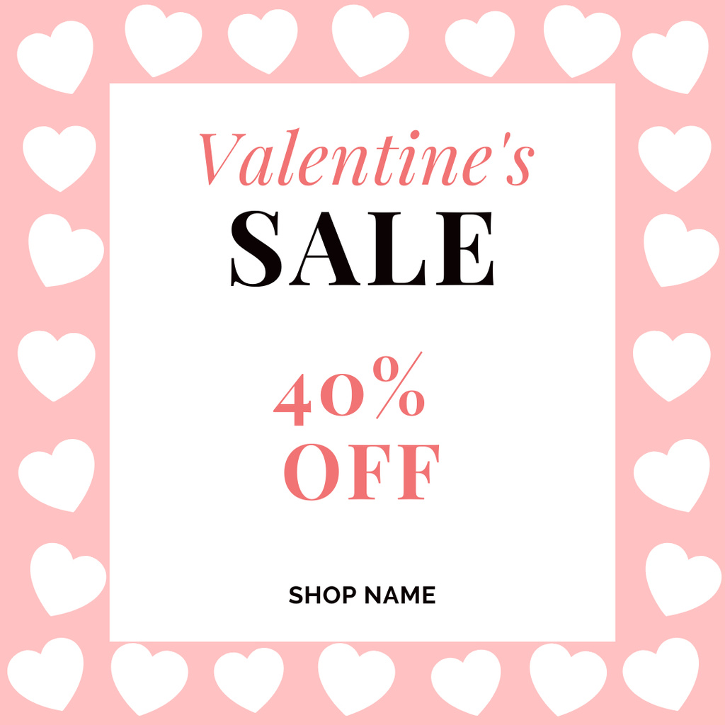 Valentine's Day Sale Announcement with Hearts Instagram AD Design Template