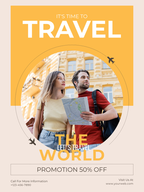 Couple Travels around World Poster US Design Template