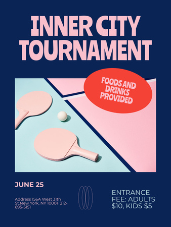 Table Tennis Tournament Announcement Poster US Design Template