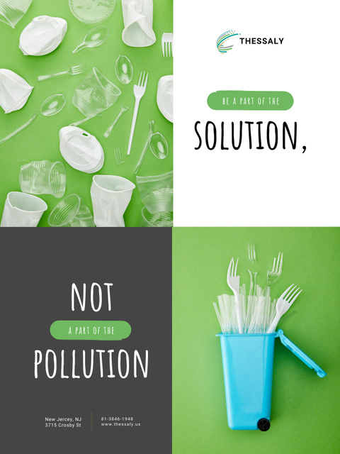 Disposable Tableware and Impacts on Plastic Waste Concept Poster US – шаблон для дизайну