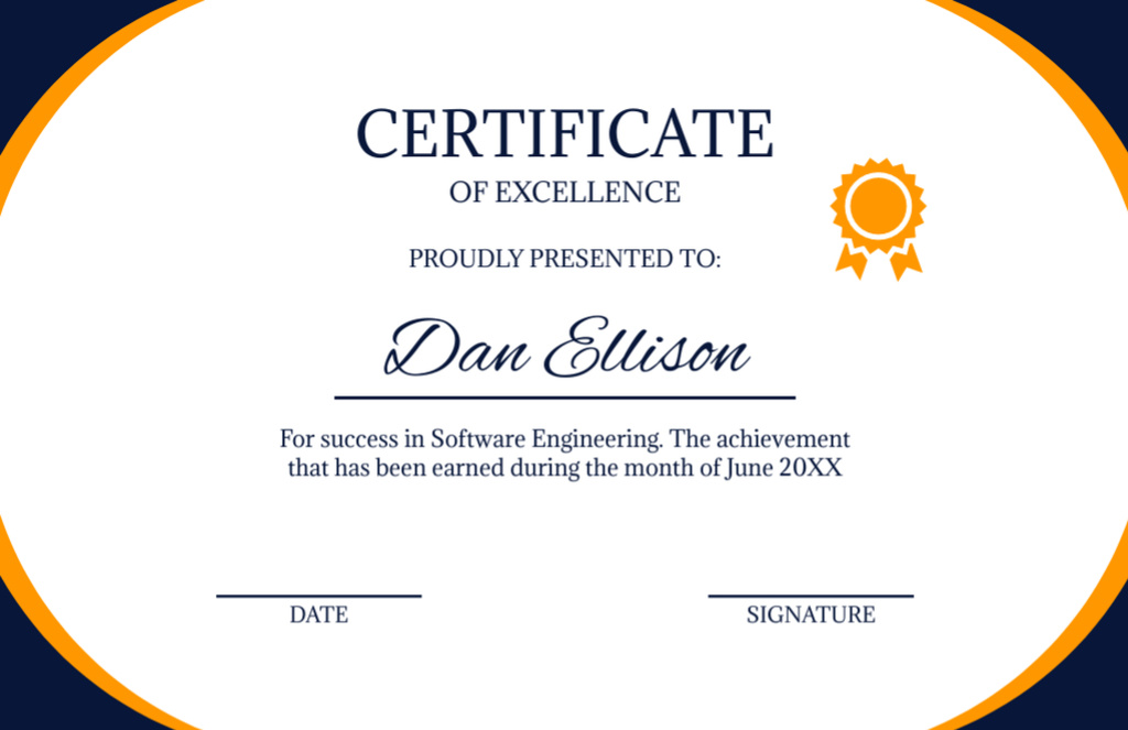 Award for Success in Software Engineering Certificate 5.5x8.5in Šablona návrhu
