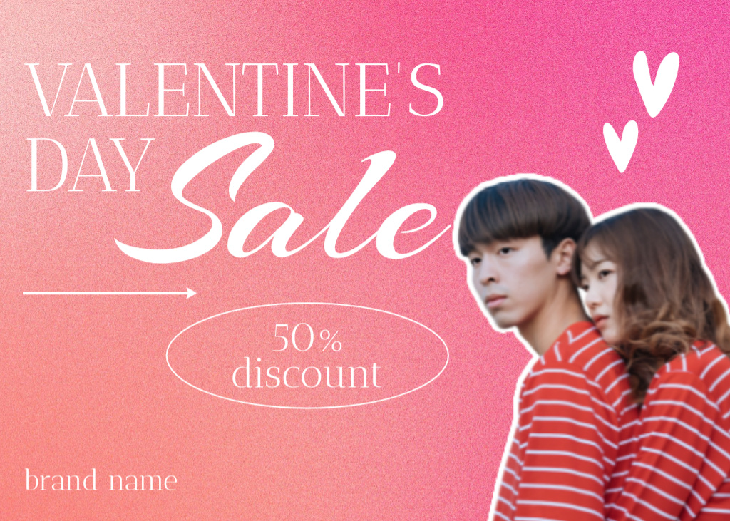Valentine's Day Sale Offer With Couple Postcard 5x7in Design Template