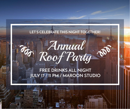 Roof party invitation on city view Facebook Design Template