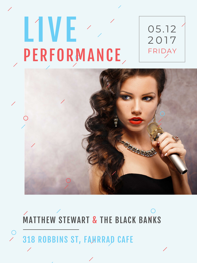 Live Performance Announcement Gorgeous Female Singer Poster US tervezősablon