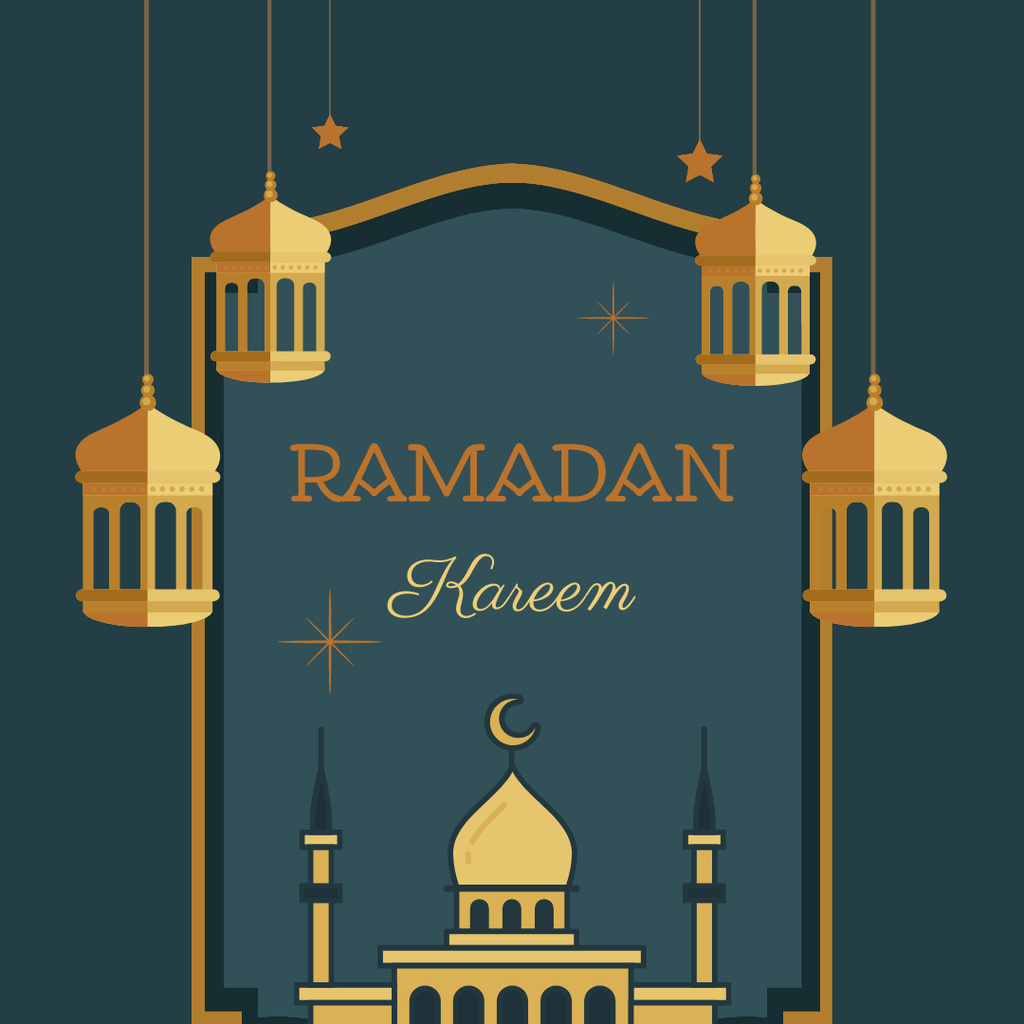 Ontwerpsjabloon van Instagram van Lanterns and Mosque for Ramadan Greeting