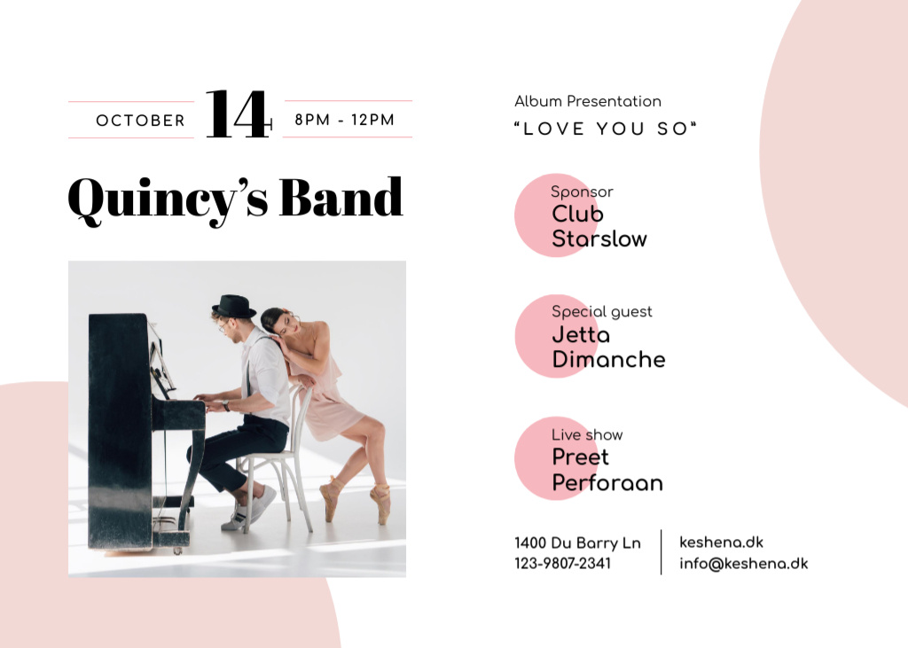 Platilla de diseño Phenomenal Band Concert Announcement With Pianist And Dancer Flyer 5x7in Horizontal