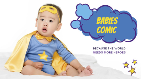 Cute Baby Boy in Superhero Costume FB event cover Design Template