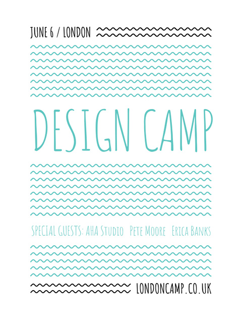Design camp announcement on Blue waves Poster US Tasarım Şablonu