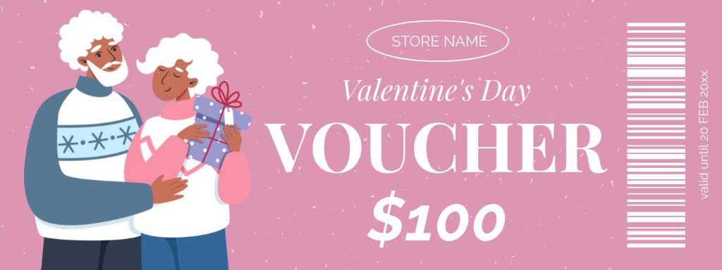 Valentine's Day Holiday Offer with Adult Couple on Pink Couponデザインテンプレート